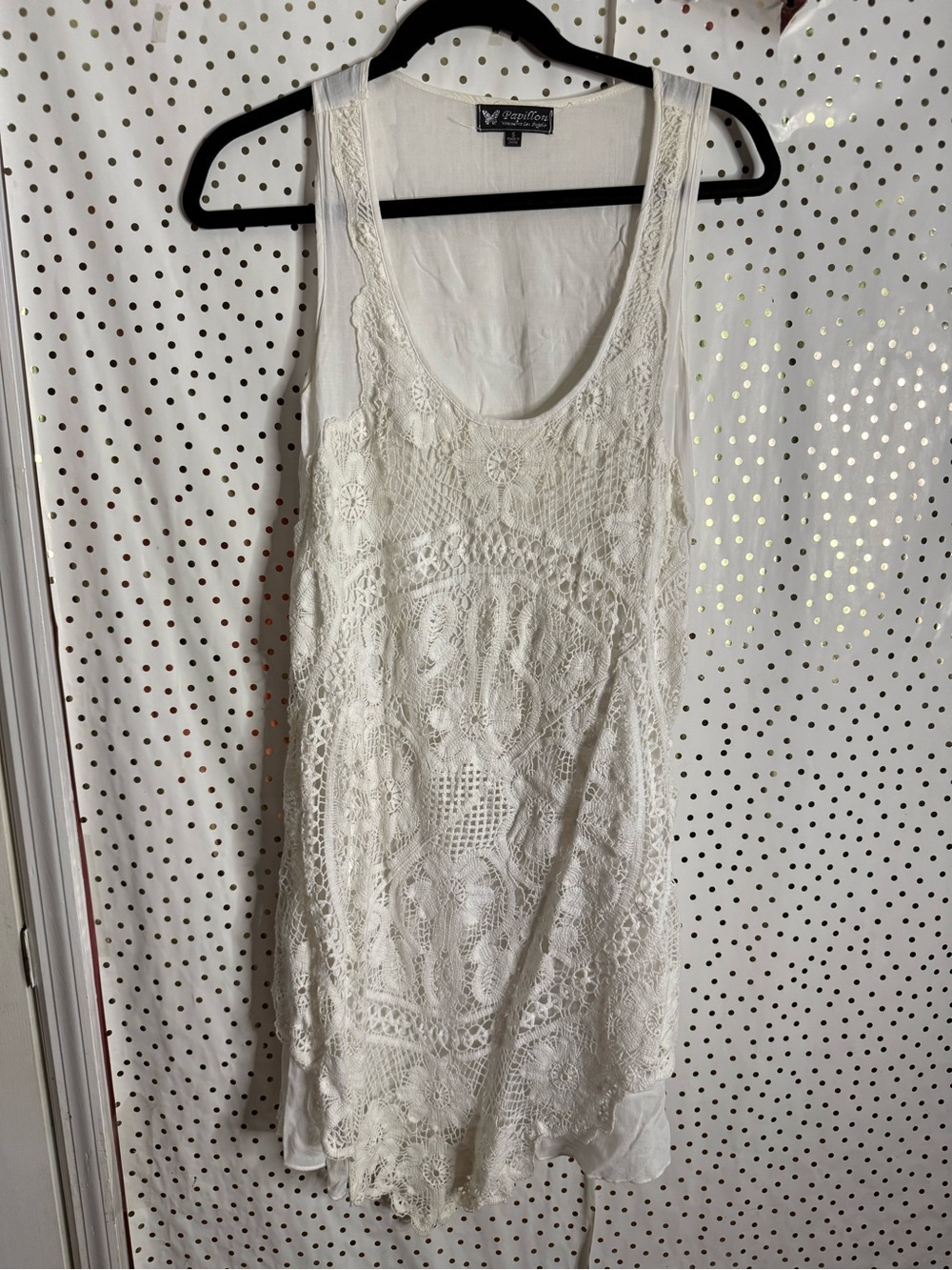 Papillon Blanc Cream Crochet Dresswith Lace Overlay